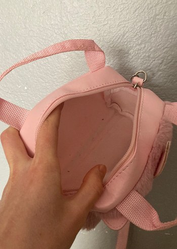 Pembe Kürklü Nakışlı Kız Çanta - Görsel 6