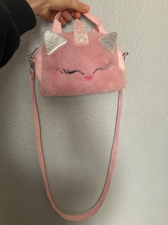 Pembe Kürklü Nakışlı Kız Çanta - Görsel 5