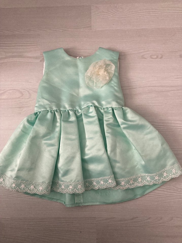 Özel Tasarım Turkuaz Nakışlı Kız Çocuk Elbisesi - Görsel 2