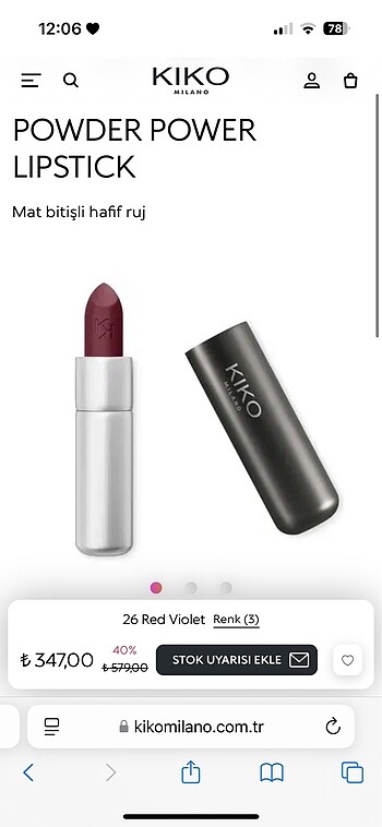 Beden bordo Renk Kiko ruj