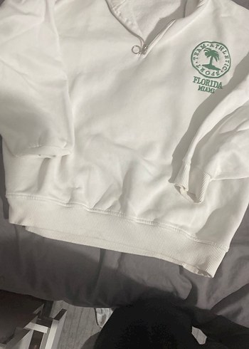 Beyaz Yarım Fermuarlı Kadın Sweatshirt - Görsel 5