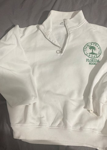 Beyaz Yarım Fermuarlı Kadın Sweatshirt - Görsel 2