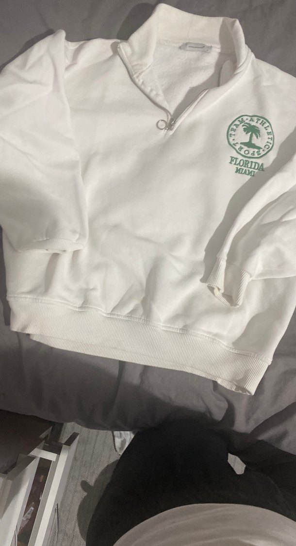 Beyaz Yarım Fermuarlı Kadın Sweatshirt - Görsel 5