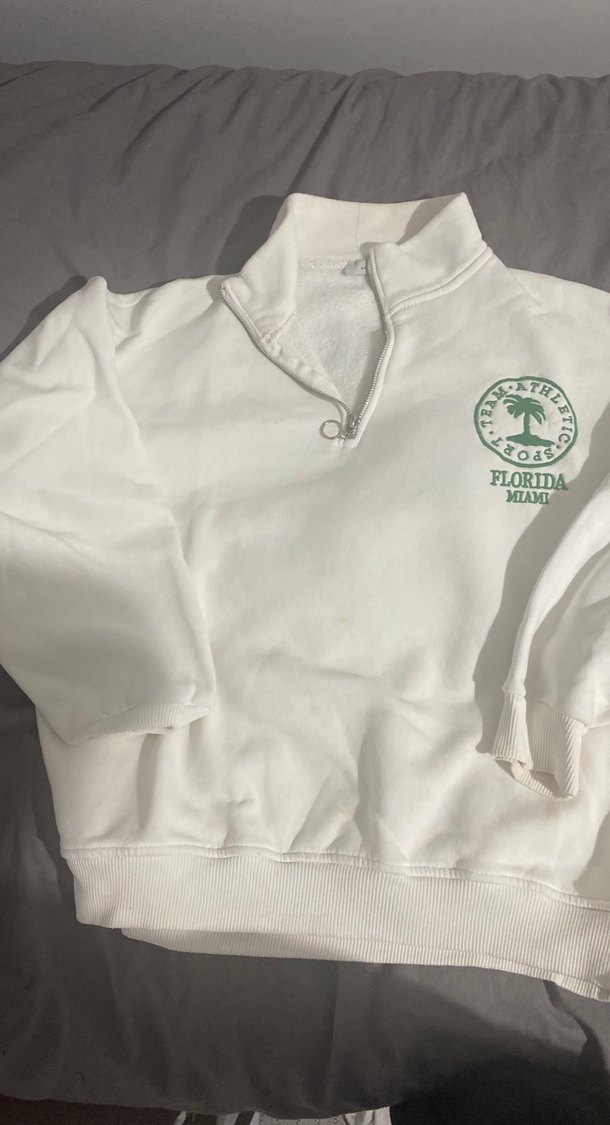 Beyaz Yarım Fermuarlı Kadın Sweatshirt - Görsel 2