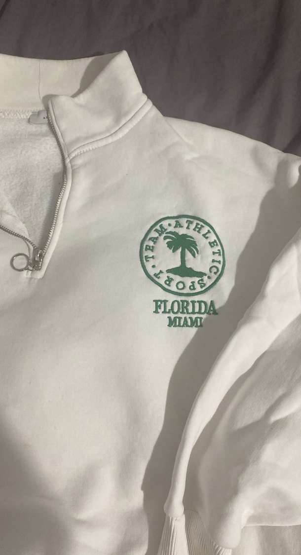 Beyaz Yarım Fermuarlı Kadın Sweatshirt - Görsel 3