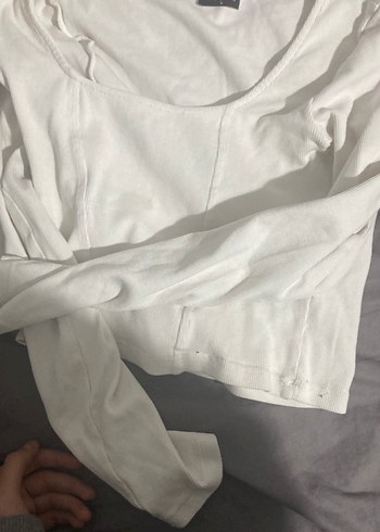 Beyaz Kadın Keten Uzun Kollu Tişört - Görsel 4