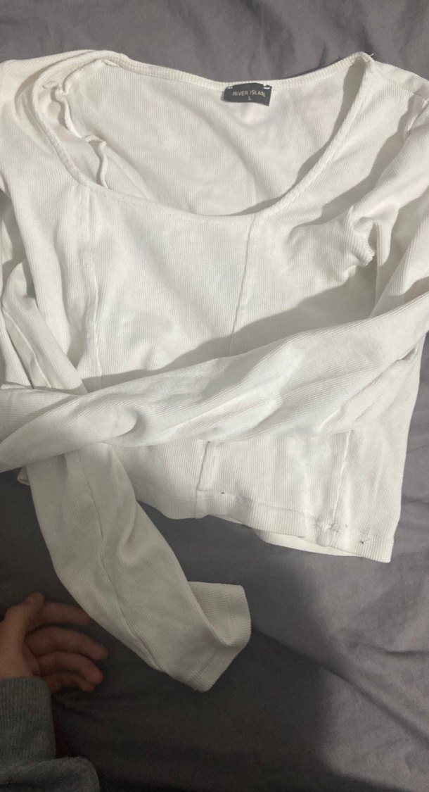 Beyaz Kadın Keten Uzun Kollu Tişört - Görsel 4