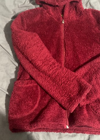 Bordo Kapüşonlu Fermuarlı Kadın Polar Ceket - Görsel 2