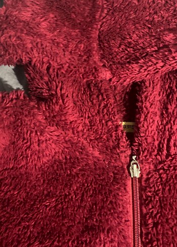 Bordo Kapüşonlu Fermuarlı Kadın Polar Ceket - Görsel 3