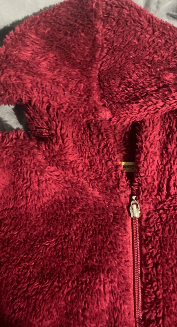 Bordo Kapüşonlu Fermuarlı Kadın Polar Ceket - Görsel 3