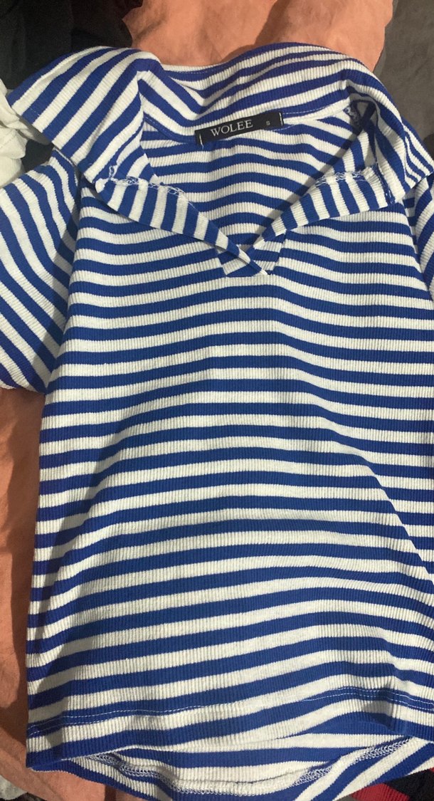 Düğmeli Çizgili Mavi tişörtler - Görsel 2