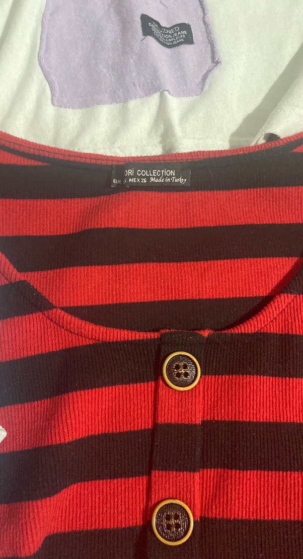 Düğmeli Çizgili Mavi tişörtler - Görsel 5