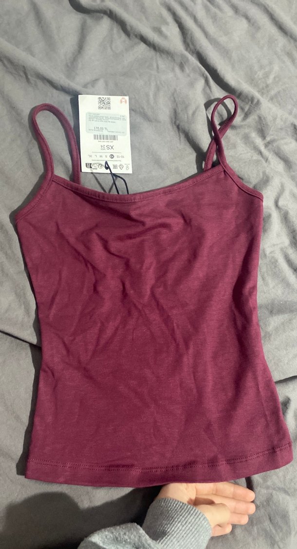 Bershka Bordo İnce Askılı Kadın Atlet - Görsel 3