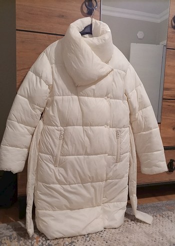 m Beden Beyaz Kemerli Kadın Kışlık Mont