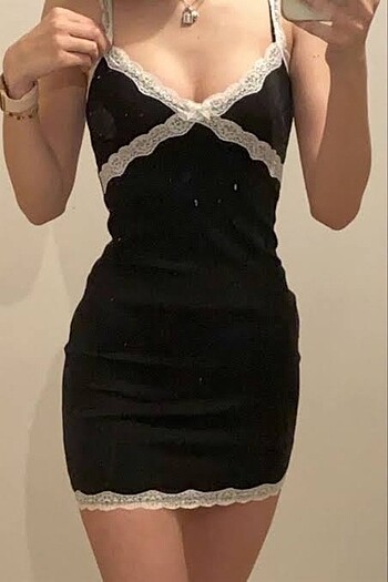 Y2K Carpe Gothic Askılı elbise dantelli kısa