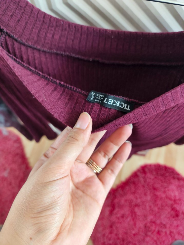 Bordo Kadın Triko Dar Kesim Uzun Kollu - Görsel 2