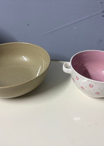 2 Adet Kase  Pastel Bej ve Çiçek Desenli Kase Seti - Görsel 3