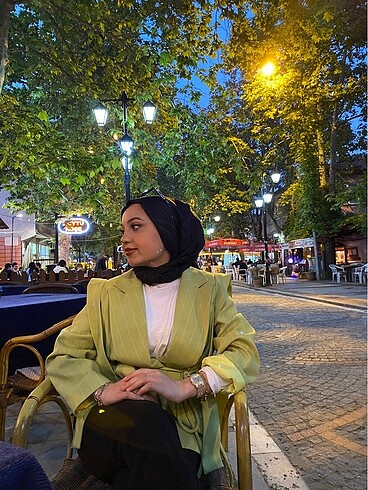 Yeşil çizgili blazer ceket
