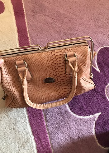 Pembe Yılan Derisi Desenli Kadın Deri Çanta
