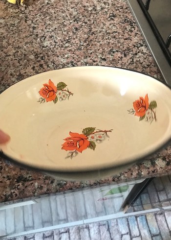 Klasik Turuncu Çiçek Desenli Beyaz Tabak - Görsel 3