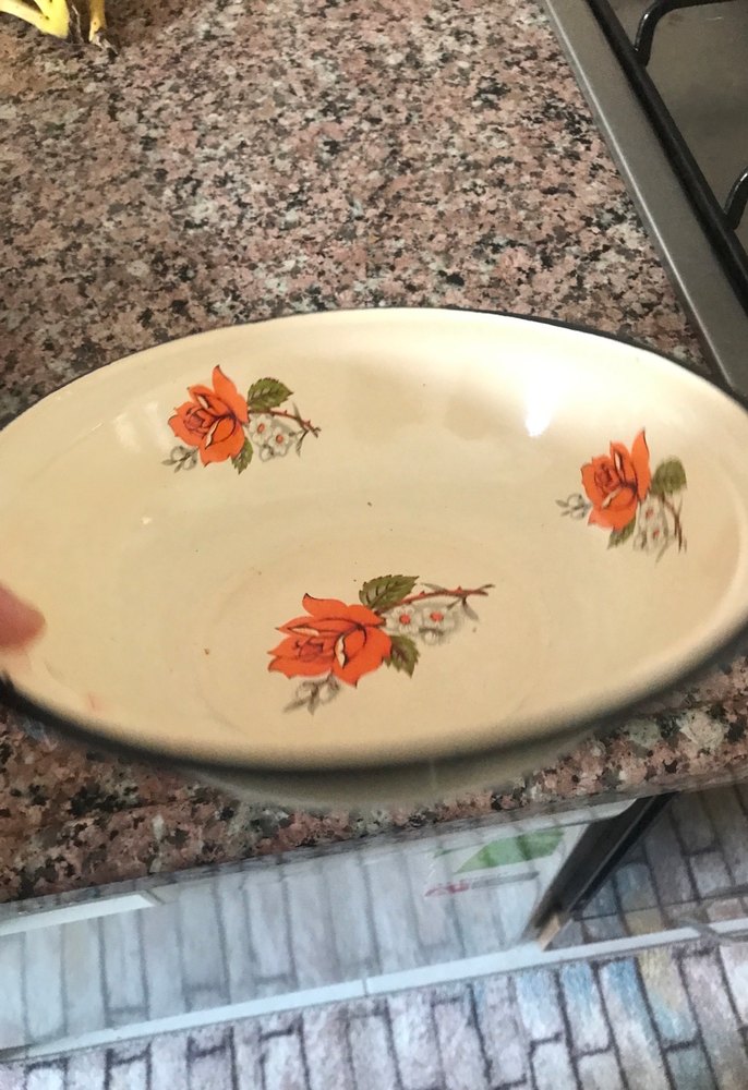 Klasik Turuncu Çiçek Desenli Beyaz Tabak - Görsel 3