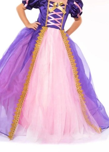 Rapunzel Kız Çocuk Elbise - Taclı Pelerinli