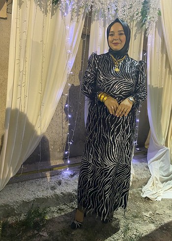 Abiye Zebra Desenli Siyah Uzun Abiye Elbise