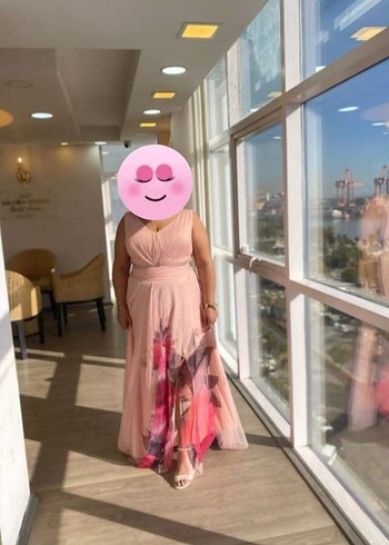 Pembe Drapeli Uzun Kadın Elbise