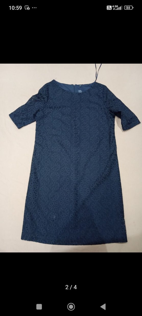 Lacivert Midi Dantel Elbise - Görsel 3