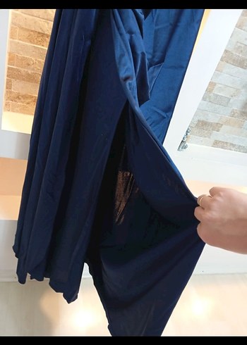 Lacivert Drapeli Uzun Abiye Elbise - Görsel 5