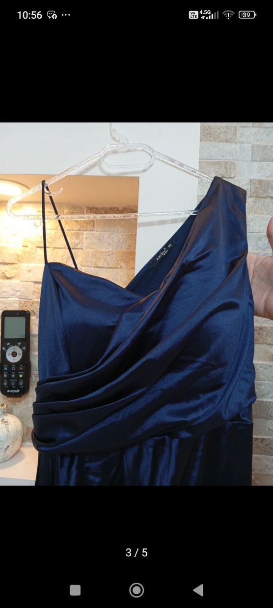 Lacivert Drapeli Uzun Abiye Elbise - Görsel 3