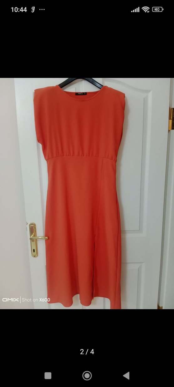 Turuncu Drapeli Straplez Uzun Abiye - Görsel 2