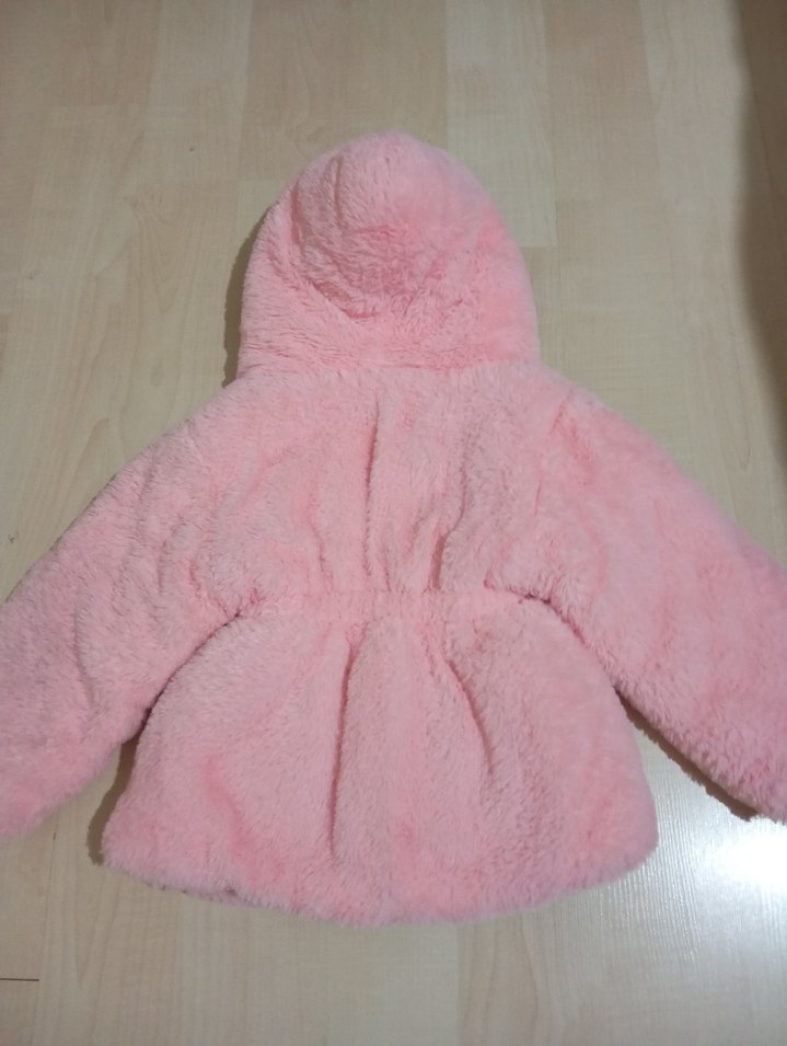 Kız Çocuk Pembe Kürklü Kapüşonlu Mont - Görsel 2