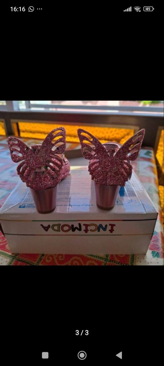 Pembe Simli Kız Çocuk Babet Ayakkabı - Görsel 3