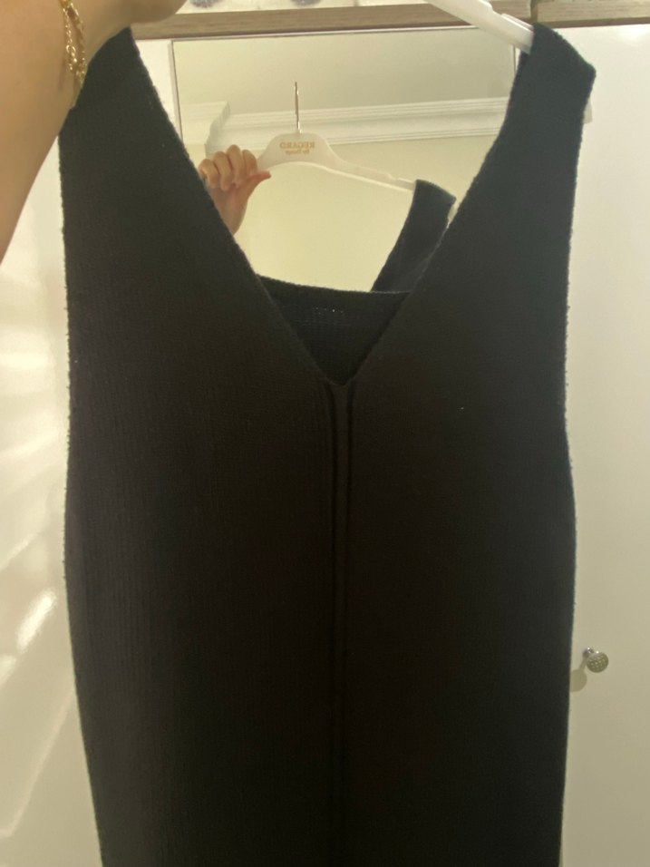 Siyah Midi Kolsuz Triko Elbise - Görsel 3