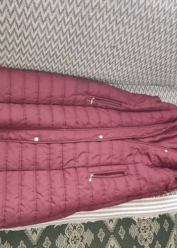 Bordo Fermuarlı Kadın Kışlık Uzun Mont