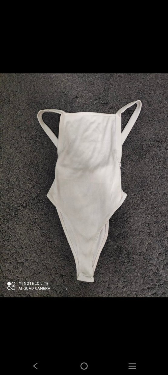 Beyaz İnce Askılı Monokini mayo - Görsel 2