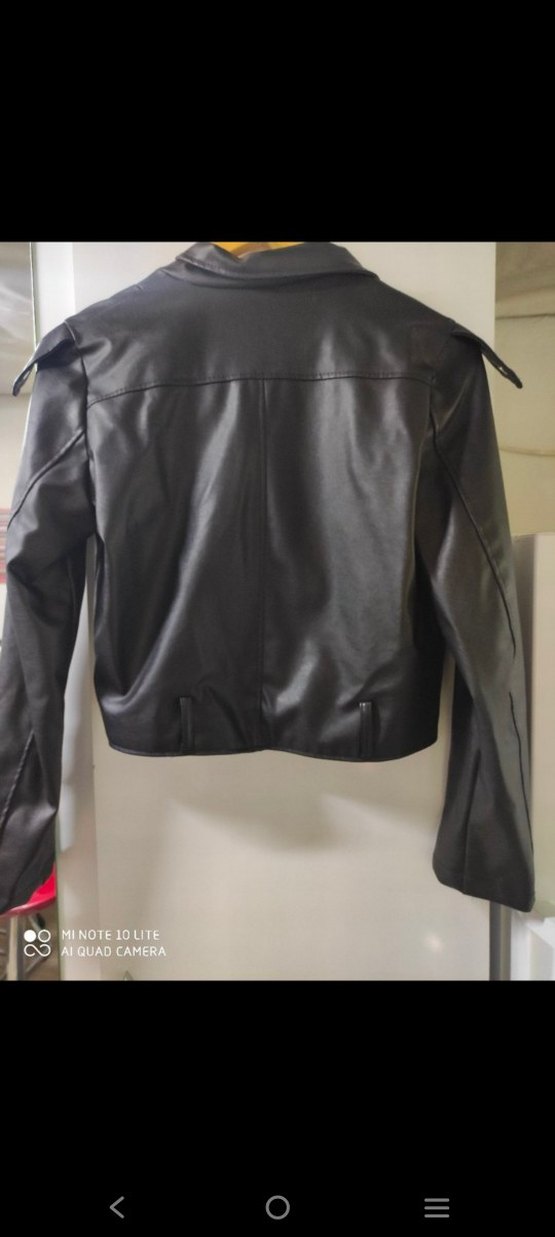 Kadın Siyah Deri Biker Ceket - Görsel 3