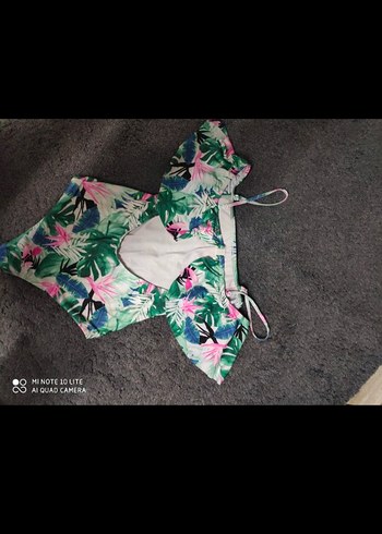 Çiçek Desenli, Fermuarlı Mini Kadın Mayo - Görsel 2