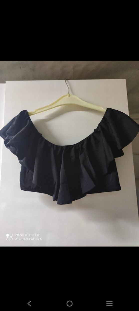 Siyah Fırfırlı Mini Kadın Bluz - Görsel 3