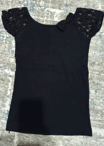 Diğer Siyah Bağlama Desenli Puf Kollu Crop Top