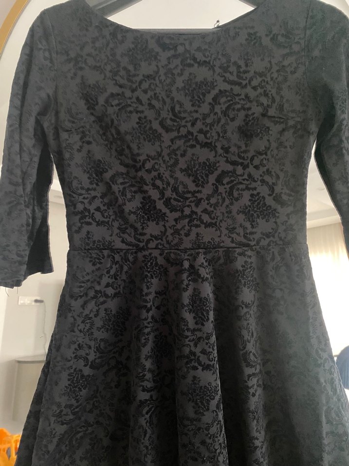 Dantel Detaylı Siyah Midi Gotik Elbise - Görsel 2