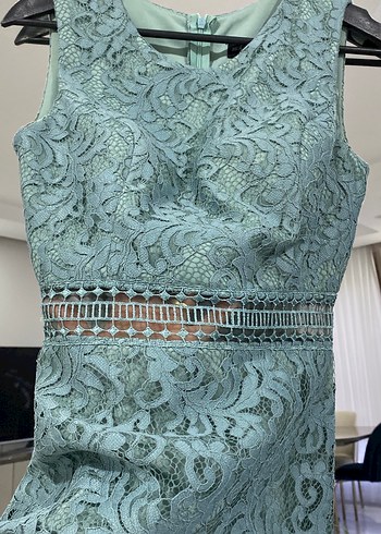 Turkuaz Dantel İşlemeli Uzun Abiye Elbise - Görsel 3