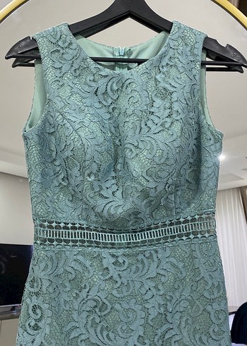 Turkuaz Dantel İşlemeli Uzun Abiye Elbise - Görsel 2