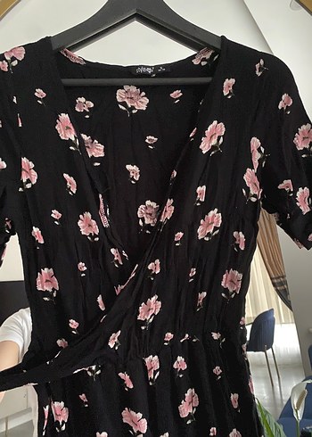 Düğmeli Pembe Çiçekli Midi Tulum - Görsel 2