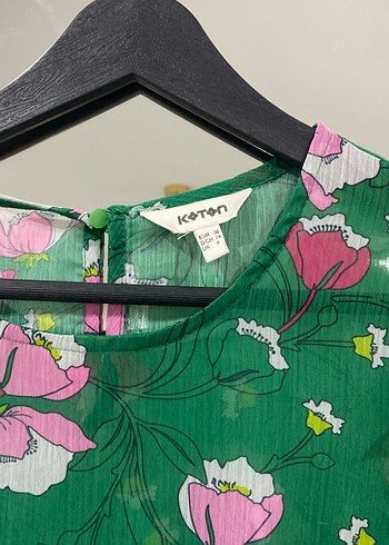 Yeşil Çiçekli Kısa Kollu Bohem Bluz - Görsel 3