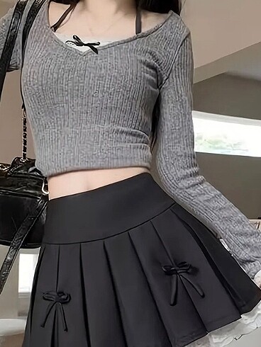 Sheinside siyah pileli etek