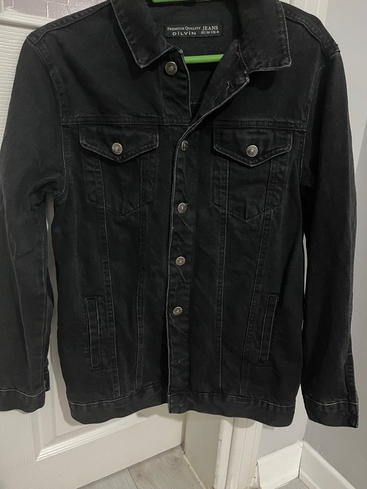 Düğmeli Siyah Kadın Denim Ceket - Görsel 2