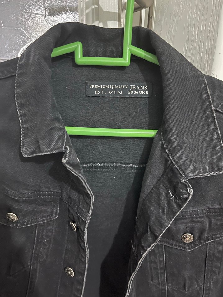 Düğmeli Siyah Kadın Denim Ceket - Görsel 4