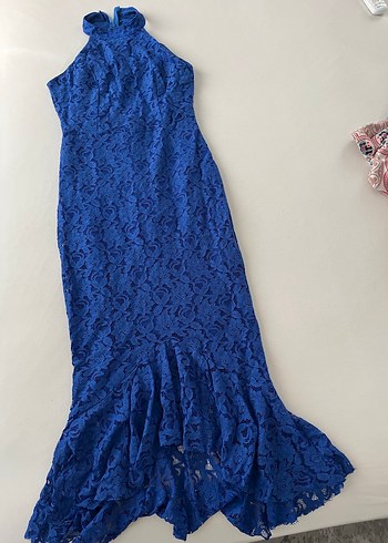 Lacivert Dantel Uzun Abiye Elbise - Görsel 2